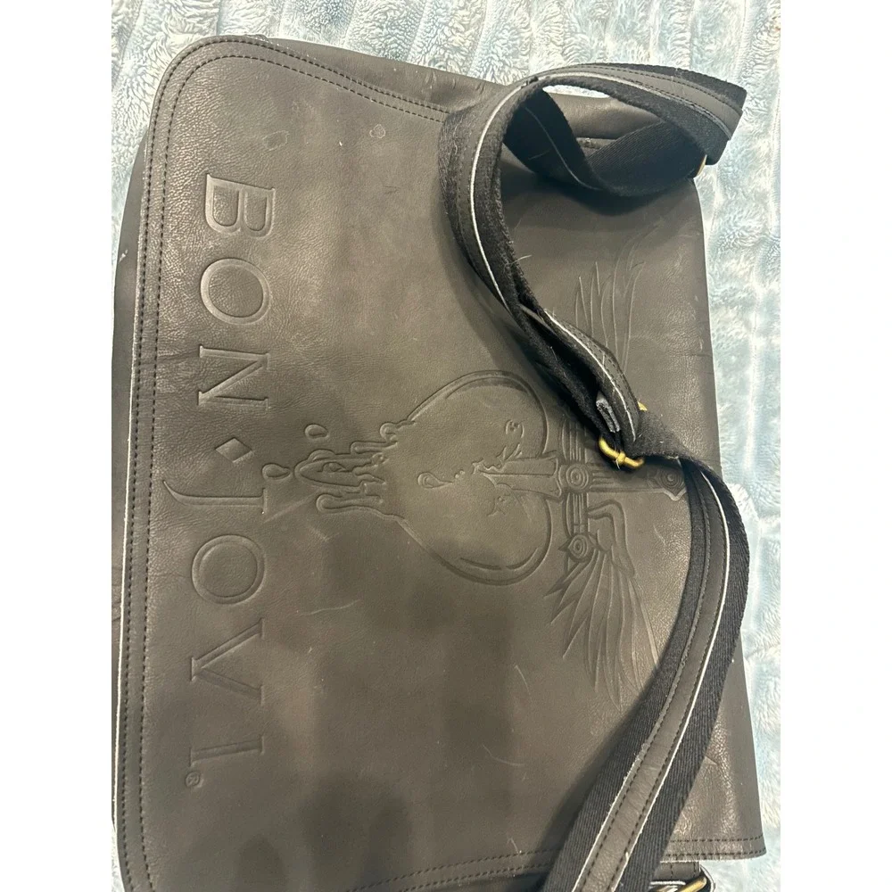Bon Jovi Heart & Dagger Leather Messenger Laptop Bag Tour Merch 2000s Rock